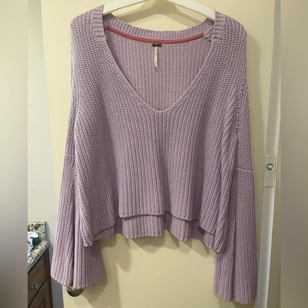 Purple Free People bell sleeve, crop sweater